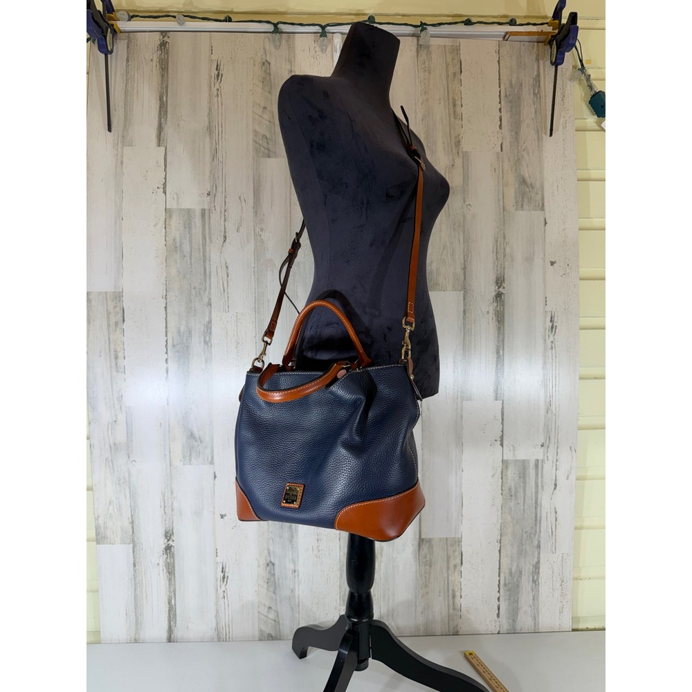 Dooney & Bourke Satchel Medium Navy Blue Pebbled Leather Nautical Preppy READ
